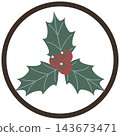 Colorful holly icon illustration enclosed in a circle / Circular frame material with green leaves and red berries 143673471