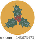 Colorful holly icon illustration with a round background / Christmas material with green leaves and red berries 143673473