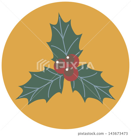 Colorful holly icon illustration with a round background / Christmas material with green leaves and red berries Colorful holly icon illustration with a round background / Christmas material with green leaves and red berries 143673473