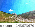 Japanese pampas grass in the blue sky and Soni plateau 143673670