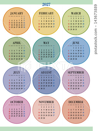 2027 Annual Calendar, Sunday Start, No Japanese Holidays Marked, Vertical Format 2027 Annual Calendar, Sunday Start, No Japanese Holidays Marked, Vertical Format 143673889
