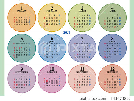 2027 Annual Calendar, Sunday Start, Landscape Layout 2027 Annual Calendar, Sunday Start, Landscape Layout 143673892