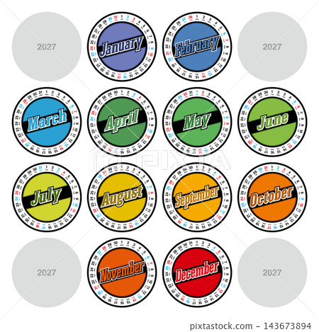 Annual circular calendar for 2027 (no Japanese public holidays indicated) Annual circular calendar for 2027 (no Japanese public holidays indicated) 143673894