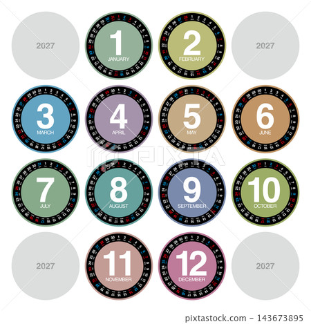 Annual circular calendar for 2027 Annual circular calendar for 2027 143673895