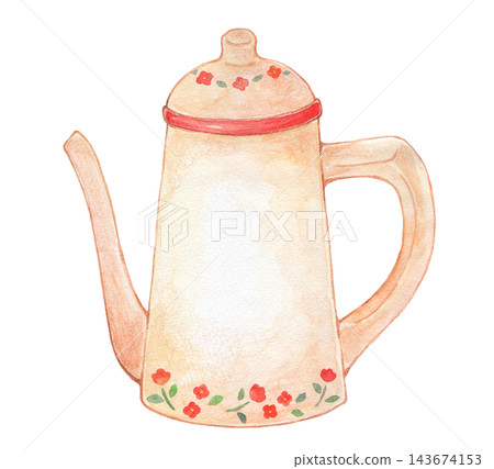 A retro teapot painted in watercolor A retro teapot painted in watercolor 143674153