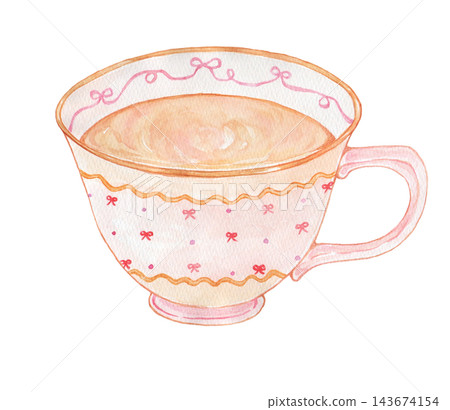 Stylish teacup painted in watercolor Stylish teacup painted in watercolor 143674154
