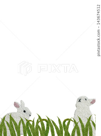 【兔子與草地垂直框】手工刺繡插畫素材 143674512