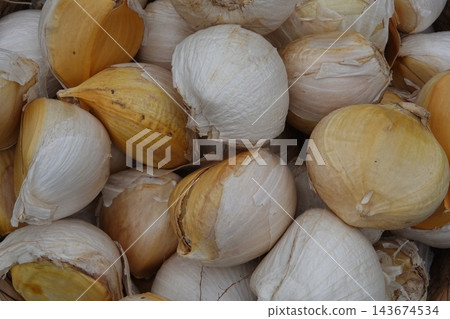 Garlic cloves and bulbs creating a textured natural background for cooking and healthy food concepts Garlic cloves and bulbs creating a textured natural background for cooking and healthy food concepts 143674534