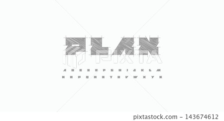 Architect Font Logo Alphabet Blueprint Letter Set Modern Typography, Creative Typographic Design for Architectural Title Text, Technical Project Headline and Logotype, Contour Fonts. Vector Typeface 143674612