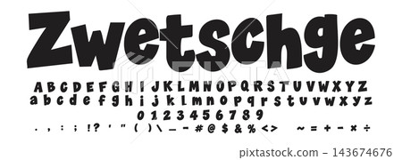 Food Market Font Logo Alphabet Fun Kid Letter Set Modern Typography, Adventure Typographic Design for Groovy Title Text, Birthday Headline, Children Toy Logotype, Cartoon Fonts. Vector Typeface 143674676