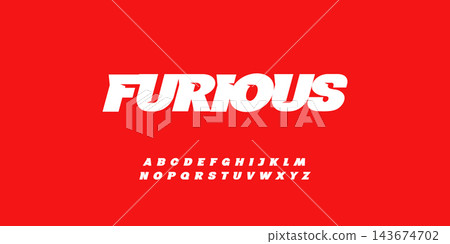 Furious heavy font, bold thick italic letters, dynamic alphabet for speed car racing logo and headline, automotive typography, sport game design. Vector typographic design. Furious heavy font, bold thick italic letters, dynamic alphabet for speed car racing logo and headline, automotive typography, sport game design. Vector typographic design. 143674702