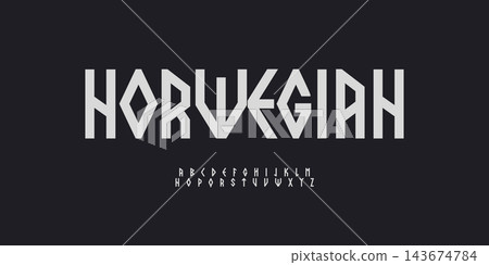 Nordic Font Scandinavian Logo Alphabet Runic Letter Set Rune Typography, Geometric Ethnic Typographic Design for Norway Viking Poster, Ancient Headline, Norse Fonts. Vector Typeface 143674784
