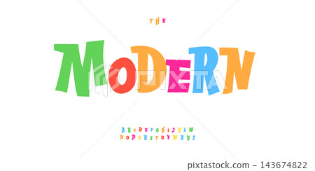 Modern color font, lively dynamic letters for fun and friendly designs. Perfect for school, birthdays, joyful celebrations or carnival. Cartoon typography for funny and funky design. Vector typeset Modern color font, lively dynamic letters for fun and friendly designs. Perfect for school, birthdays, joyful celebrations or carnival. Cartoon typography for funny and funky design. Vector typeset 143674822