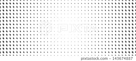Light electric pattern energy current, lightning bolt icons texture glowing on white background. Charge energy pattern for power, speed quick and slow charger, halftone neon BG. Vector illustration. Light electric pattern energy current, lightning bolt icons texture glowing on white background. Charge energy pattern for power, speed quick and slow charger, halftone neon BG. Vector illustration. 143674887
