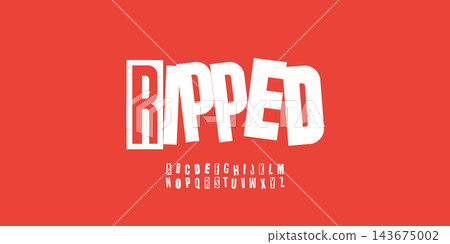 Ripped newspaper alphabet, paper cutout letters. Newsprint cut font for captivating magazine logos, eye-catching headlines, and expressive typographic designs. Vector typeset 143675002