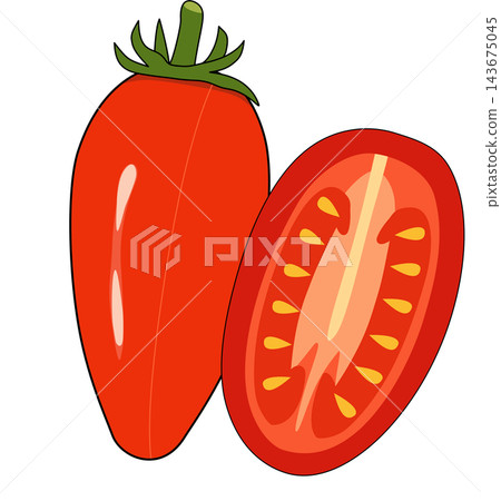 Red roma tomato with cross section slice fresh vegetable food element sticker print visual graphic clipart artwork design icon illustration Red roma tomato with cross section slice fresh vegetable food element sticker print visual graphic clipart artwork design icon illustration 143675045