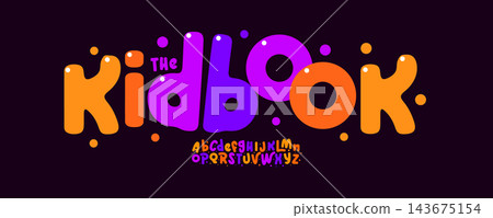 Kid book Font Logo Alphabet Birthday Carnival Letter Set Color Joyful Typography, Creative Typographic Design for Fun Kid Title, Party Poster Headline, Fest Logotype, Cartoon Fonts. Vector Typeface 143675154