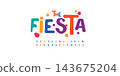 Fiesta colorful alphabet, playful carnival letters, funny festival font for bright fiesta logo, mexican headline, birthday and greeting card typography, thank you phrases. Vector typographic design 143675204