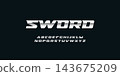 Sword chrome vector font. Metallic modern letters, polished steel style symbols. Aluminium bold geometric alphabet 143675209