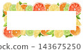 A frame with slices of citrus fruits with mint. The watercolor illustration on a white background is hand-drawn. Suitable for postcards and menus. 143675250