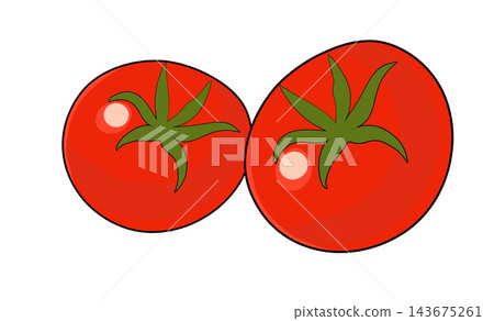 Two fresh red round tomatoes ripe vegetable food element sticker print visual graphic clipart artwork design icon illustration Two fresh red round tomatoes ripe vegetable food element sticker print visual graphic clipart artwork design icon illustration 143675261