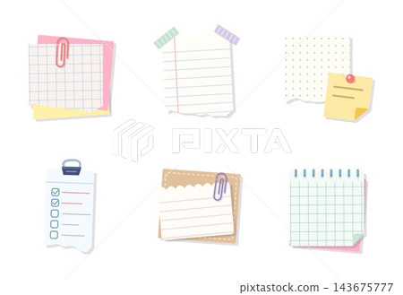 Set of various sticky notes and paper stationery Set of various sticky notes and paper stationery 143675777