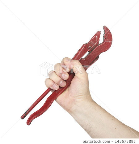 a red pipe wrench a red pipe wrench 143675895