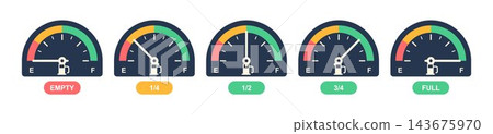 Fuel gauge indicator levels from empty to full vector set Fuel gauge indicator levels from empty to full vector set 143675970