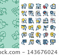 search and magnifying glass icon set in filled outline style 143676024