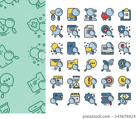 search and magnifying glass icon set in filled outline style search and magnifying glass icon set in filled outline style 143676024