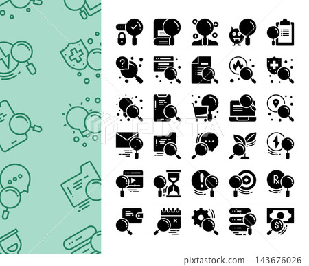 search and magnifying glass icon set in solid style 143676026