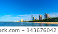 The cityscape of Fukuoka with a view of Momochihama Beach under a wide blue sky and Fukuoka Tower. 143676042