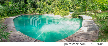 turquoise and crystalline spring pool of fresh water into Amazon rainforest. Presidente Figueiredo, Amazonas, Brazil turquoise and crystalline spring pool of fresh water into Amazon rainforest. Presidente Figueiredo, Amazonas, Brazil 143676859