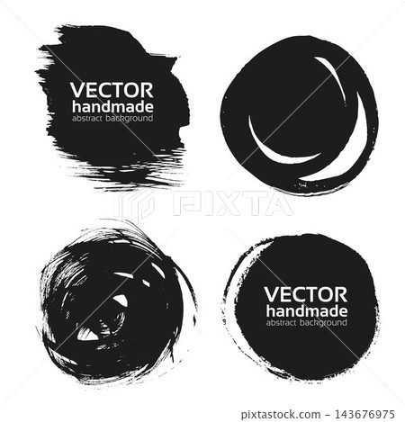 Vector round handmade black strokes- backgrounds painted by brush isolated on a white background Vector round handmade black strokes- backgrounds painted by brush isolated on a white background 143676975