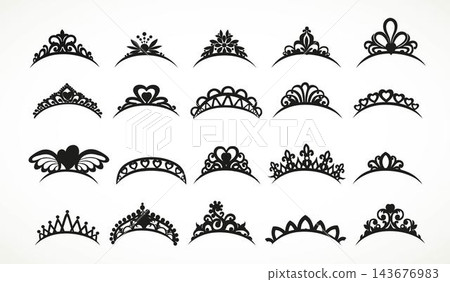 Big set of silhouettes tiaras various shapes isolated on a white background 143676983