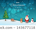 Merry Christmas and Happy new year card,Celebrate themed with cute Santa Claus,snowman and reindeer on winter night 143677118