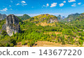 Dramatic Limestone Peaks Over Verdant Countryside in Laos 143677220