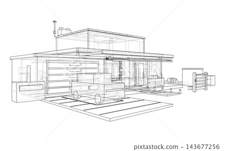 modern house wireframe illustration. Vector modern house wireframe illustration. Vector 143677256