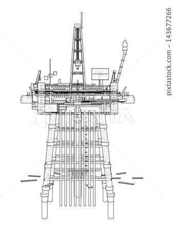 oil rig wireframe illustration. Vector oil rig wireframe illustration. Vector 143677266