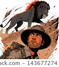The image shows a scene depicting a frightened researcher 143677274