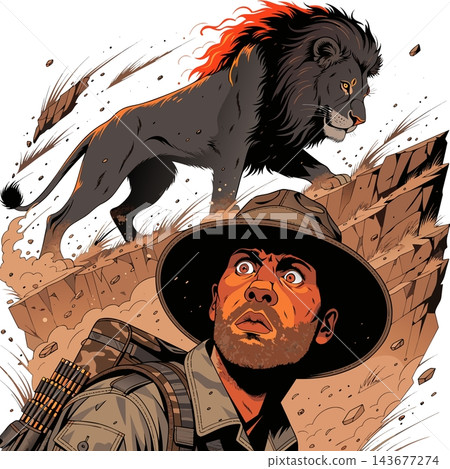 The image shows a scene depicting a frightened researcher The image shows a scene depicting a frightened researcher 143677274