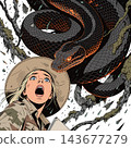 This illustration, which depicts a frightened blonde female explorer wearing a hat 143677279