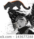 The image depicts a stylized creature resembling a panther or a snow leopard 143677288