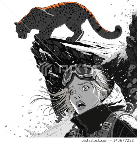 The image depicts a stylized creature resembling a panther or a snow leopard 143677288
