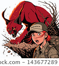 The image is an illustration depicting a frightened young woman with red hair 143677289