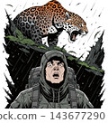 The image is executed in a comic-book style and depicts a large spotted cat 143677290