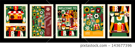 Creative Mosaic Geometric Germany and Berlin Poster Set with Travel, Culture, Food and Architecture Symbols, Abstract Tourism Vector Design Templates Creative Mosaic Geometric Germany and Berlin Poster Set with Travel, Culture, Food and Architecture Symbols, Abstract Tourism Vector Design Templates 143677396