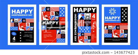 Geometric Independence Day Poster and Banner Set, American Holiday Templates with Patriotic Shapes, USA Flag Pattern, 4th of July Background Set Geometric Independence Day Poster and Banner Set, American Holiday Templates with Patriotic Shapes, USA Flag Pattern, 4th of July Background Set 143677423