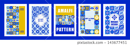 Mediterranean Ceramic Tile Poster and Banner Set with Decorative Mosaic Elements, Creative European Coastal Templates with Floral and Geometric Ornament Mediterranean Ceramic Tile Poster and Banner Set with Decorative Mosaic Elements, Creative European Coastal Templates with Floral and Geometric Ornament 143677451