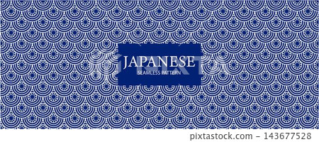 Traditional Japanese geometric seamless pattern with waves, circles and sun rays in editable blue and white colors. Classic oriental ornament inspired by Japanese culture and textile motifs Traditional Japanese geometric seamless pattern with waves, circles and sun rays in editable blue and white colors. Classic oriental ornament inspired by Japanese culture and textile motifs 143677528
